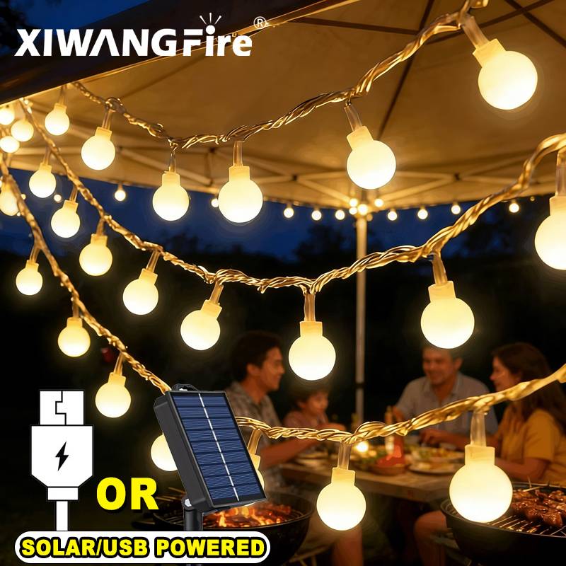 Home Lighting And Decor - Lampu String Tenaga Surya/USB/Baterai 3-10M, Bola