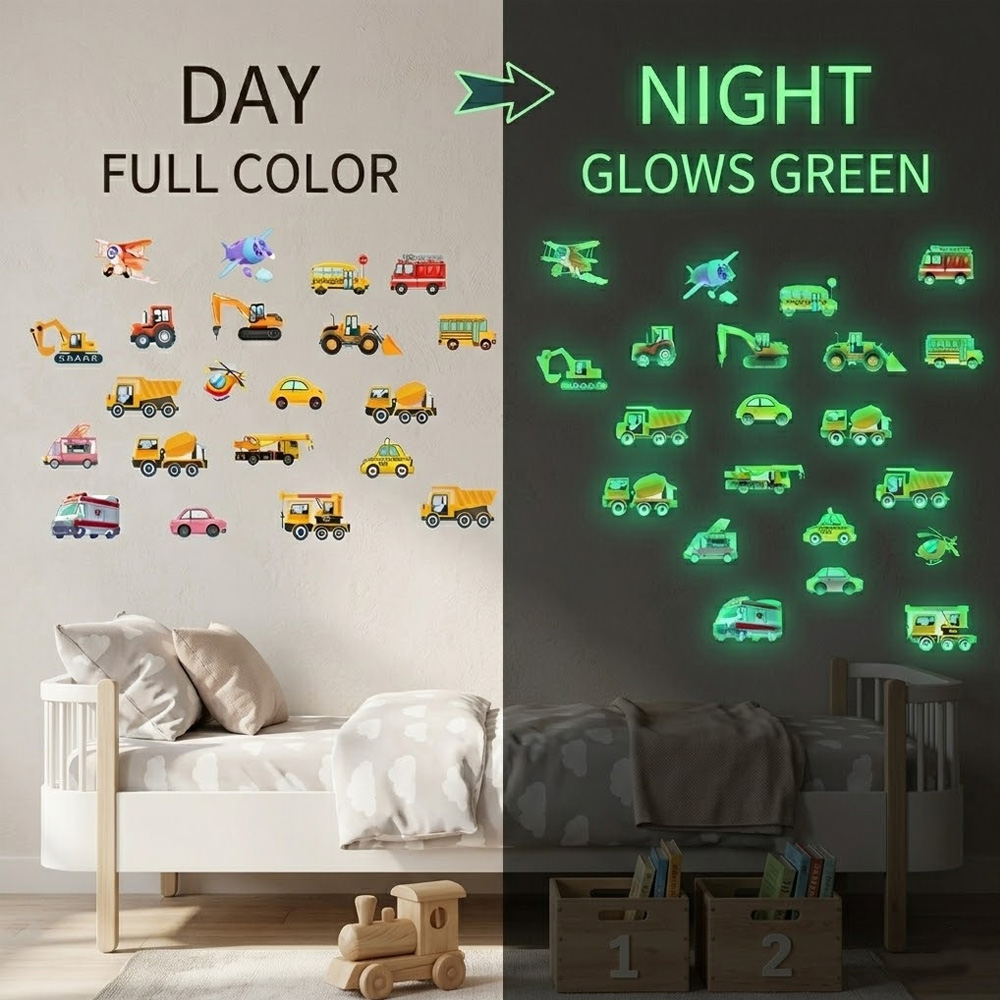Lighting Mcqueen Bedroom Decor - Stiker Dinding Mobil Bercahaya 21Pcs Set